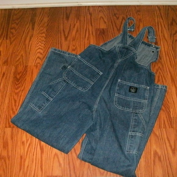 Lakin McKey KEY Blue Jean Carpenter Bib Overalls Denim 100% Cotton Unisex sz 14 - Picture 2 of 4